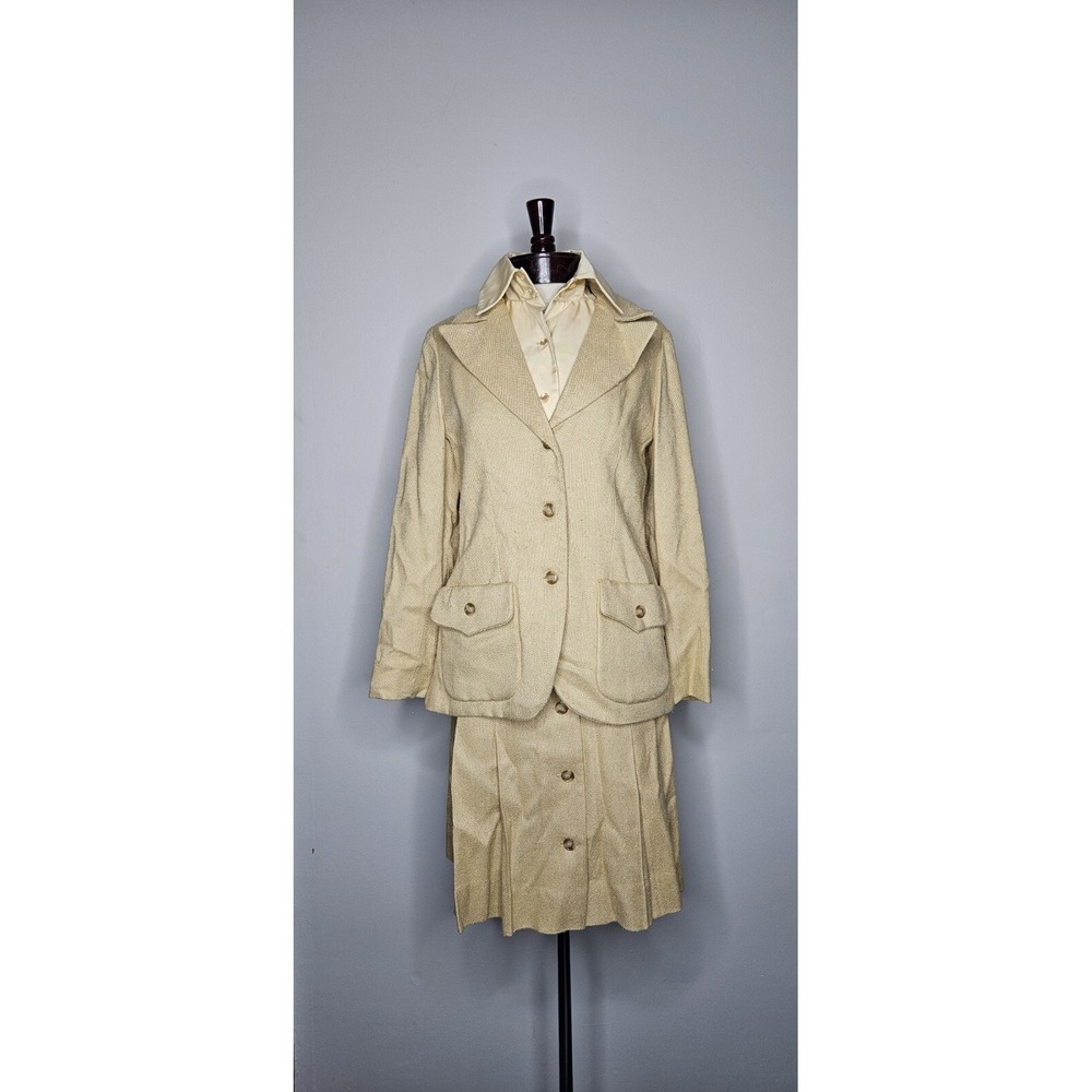 VTG 1960s California Girl Tweed Dress & Jacket Set Embroidered Belt Mod M - Picture 2 of 10